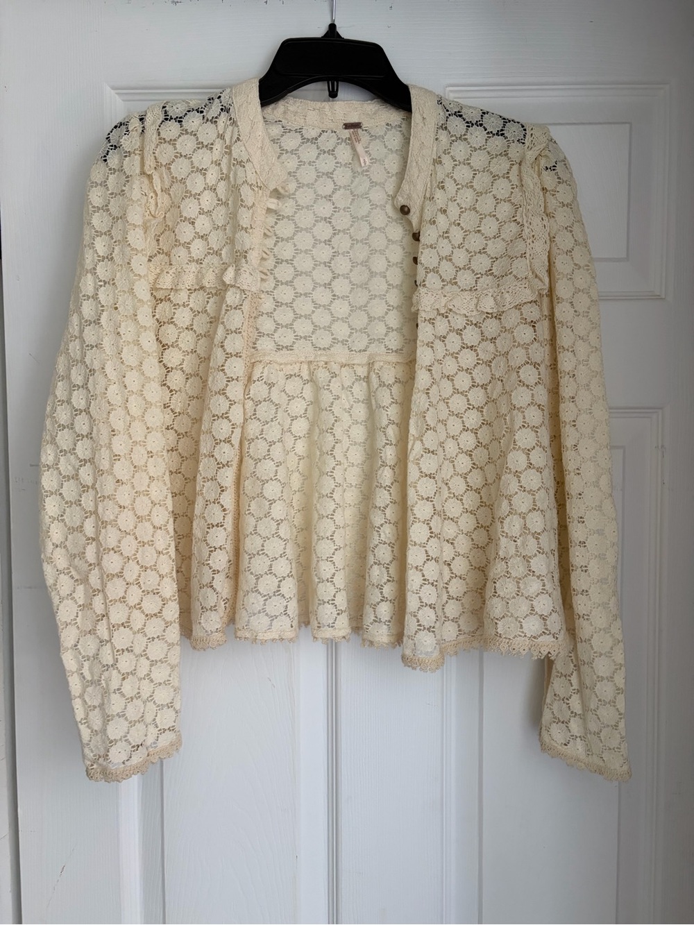 Free People Cream Crochet Lace Peplum Blouse